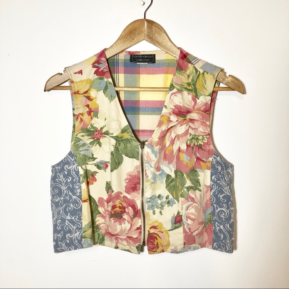 Vintage Multi Pattern Zipper Vest Size 8
